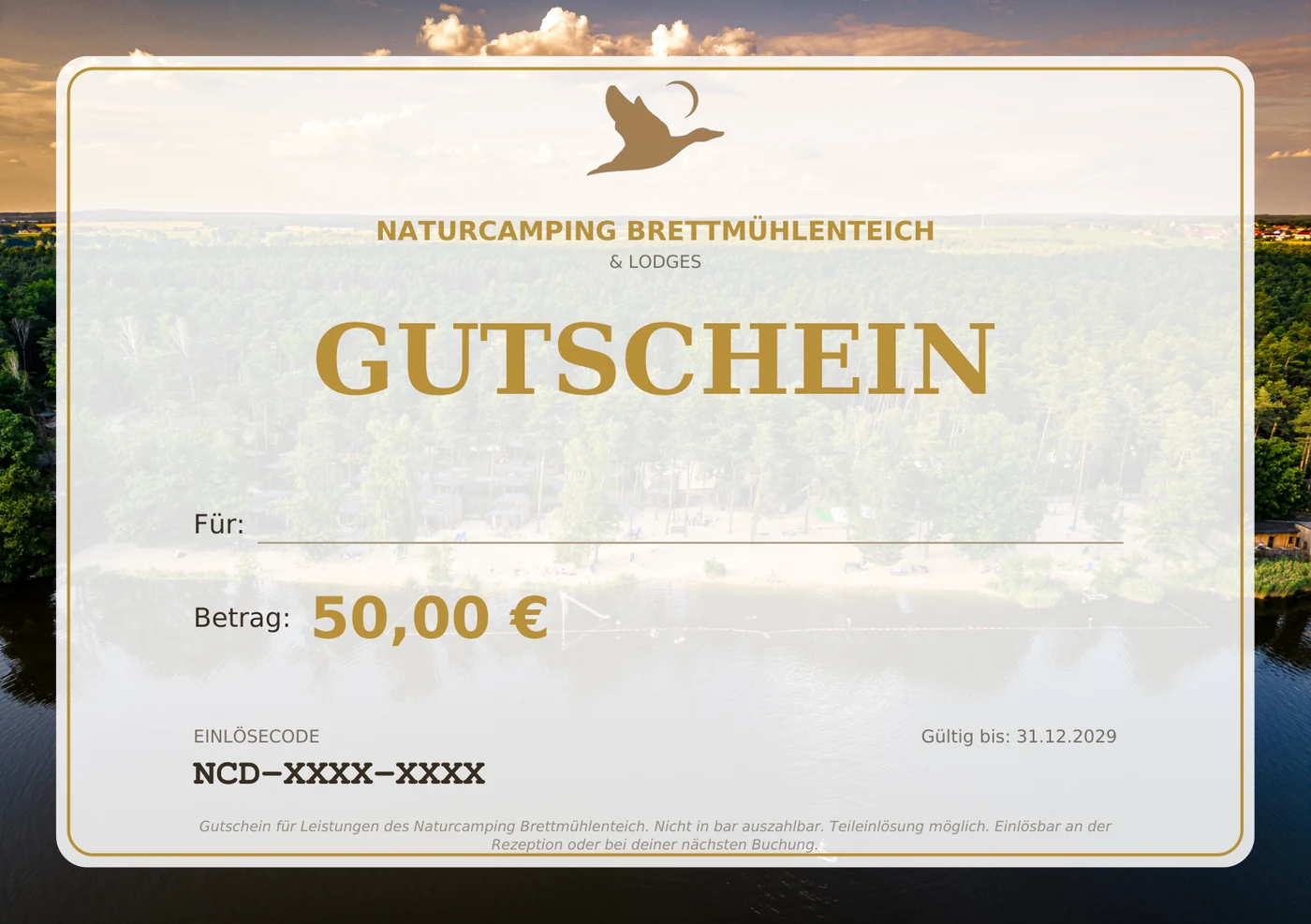 Geschenkgutschein des Naturcamping Brettmühlenteich als PDF
